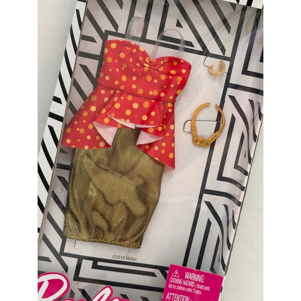 Barbie Fashion Pack Red Polka Dot Peplum Top Gold Metallic Skirt GHW81 Mattel